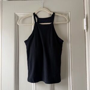 Klassy Network Black Ribbed Women's High Neck Tank Top Full Length